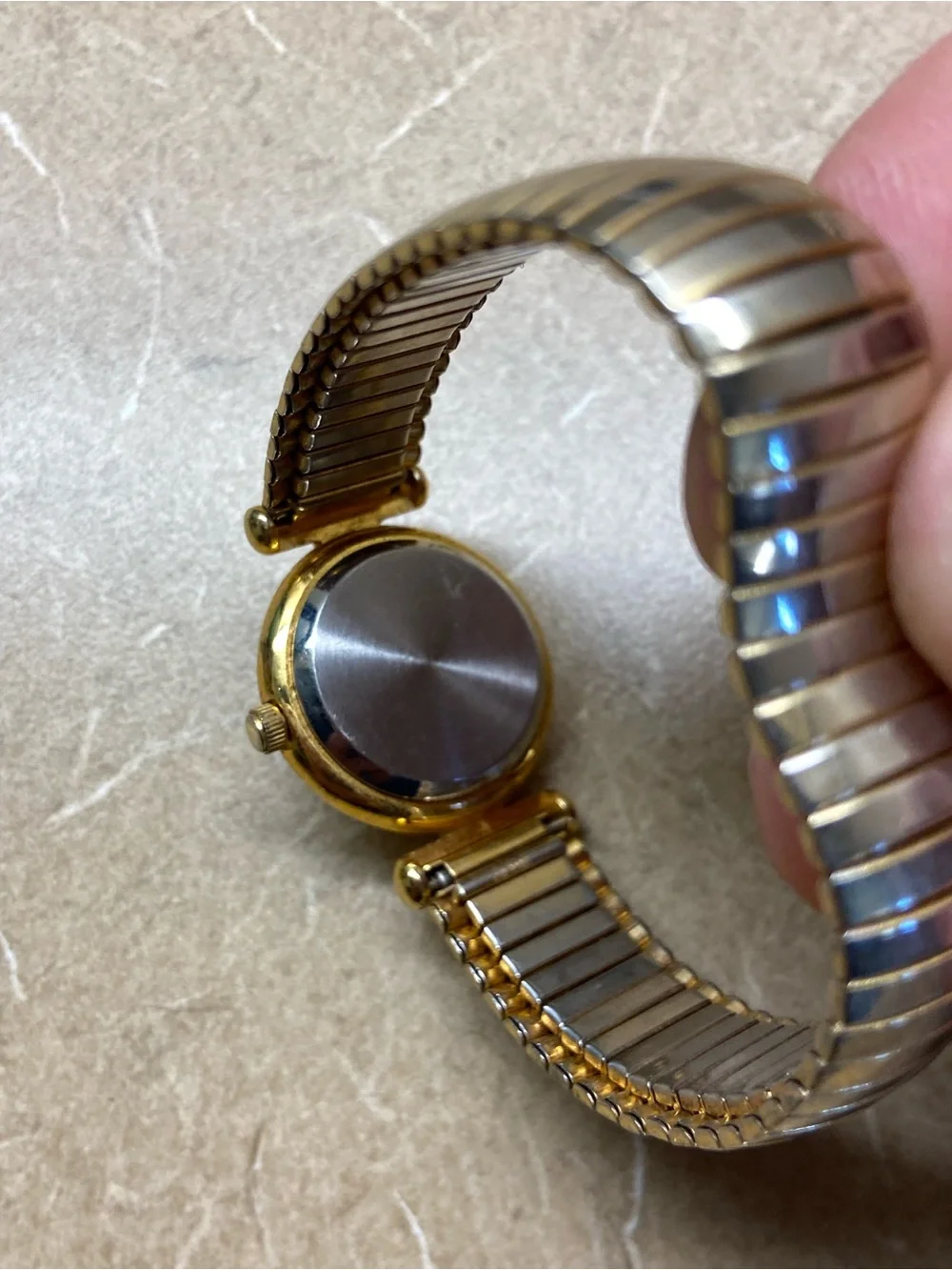 Shiffon Two-Tone Gold and Silver Women's Stretch Bracelet Watch